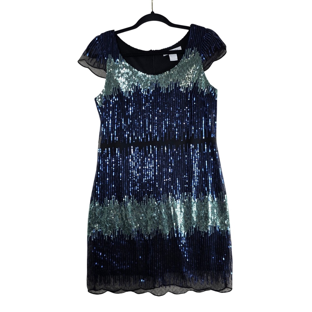 Charlotte Russe Sequin Dress Blue Green Ombre Mesh Cocktail Party Sz M Sparkly